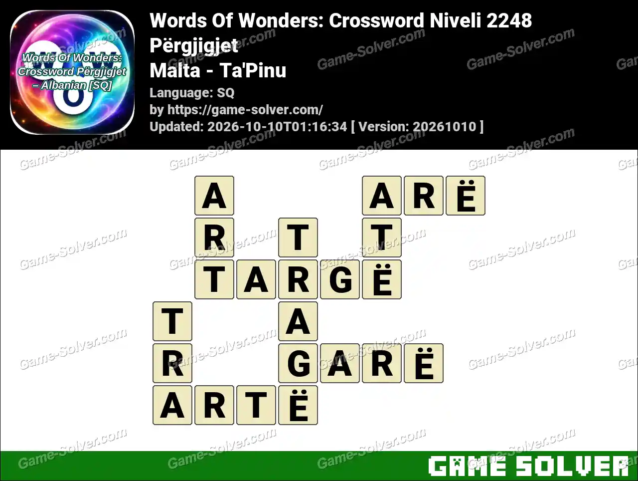 Words Of Wonders: Crossword Niveli 2248 Përgjigjet – Malta – Ta’Pinu